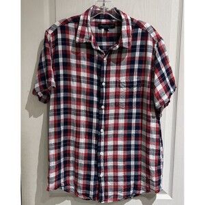 Men’s Aeropostale Red & Blue Plaid Short Sleeve Button-Down Shirt, Size Medium